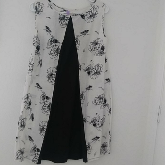 SALE Women Linen Floral High Low Midi Dress Loose Fit Black and White. Size L. - Picture 2 of 9